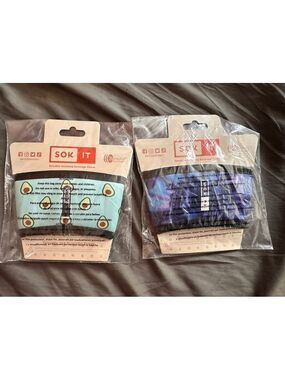 SOK-IT Reusable Beverage Sleeve Bundle Set of 2 Avocado & Blue Tie-Dye New